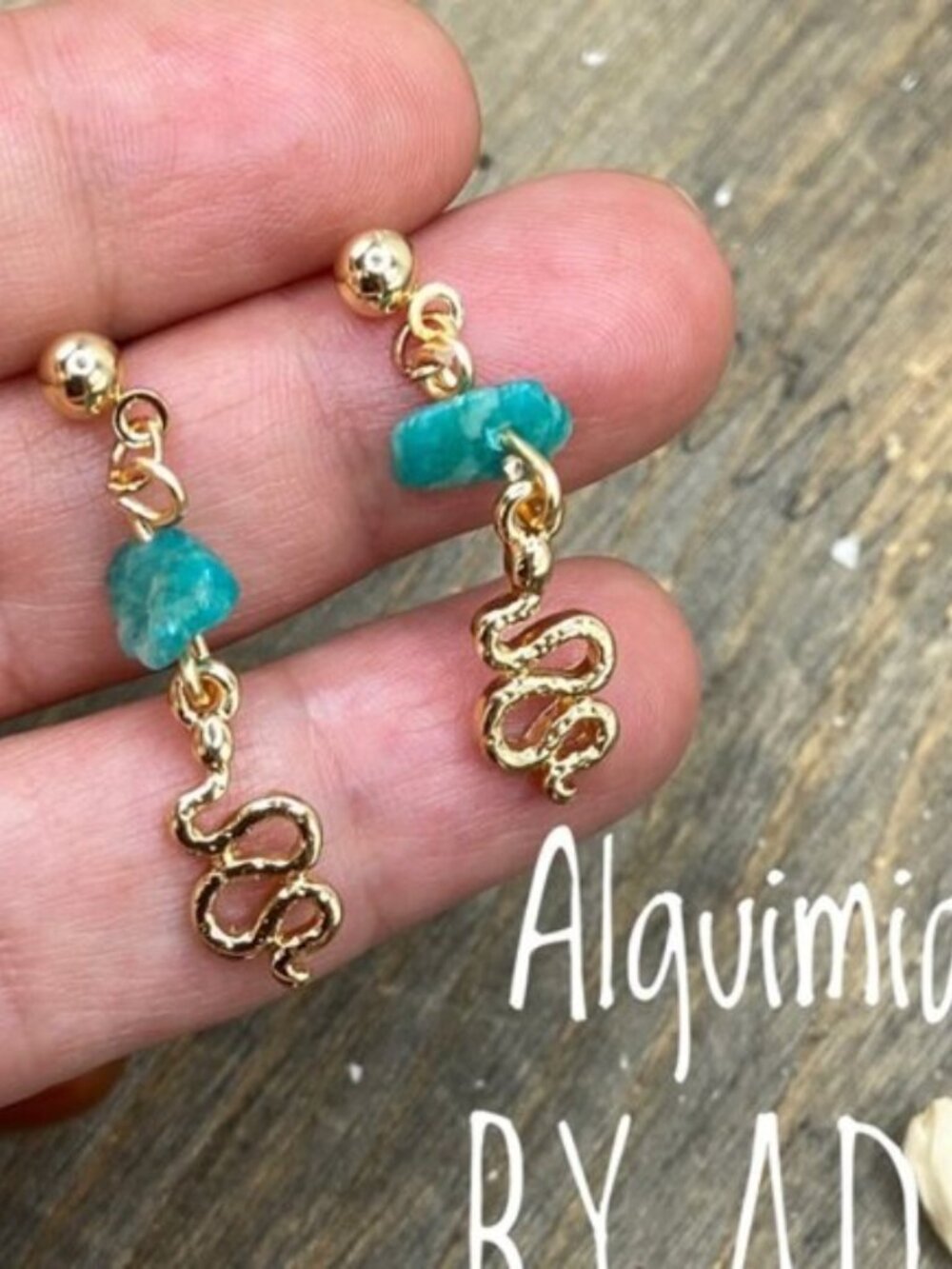 Gold Snake Earrings with Turquoise Beads